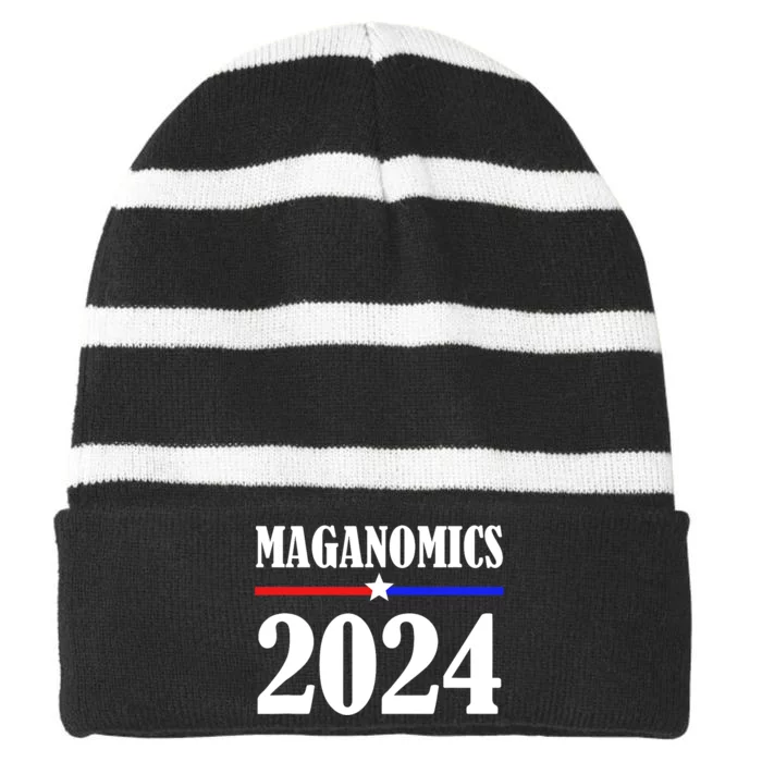 Trump Maganomics 2024 Funny Biden Trump Striped Beanie with Solid Band