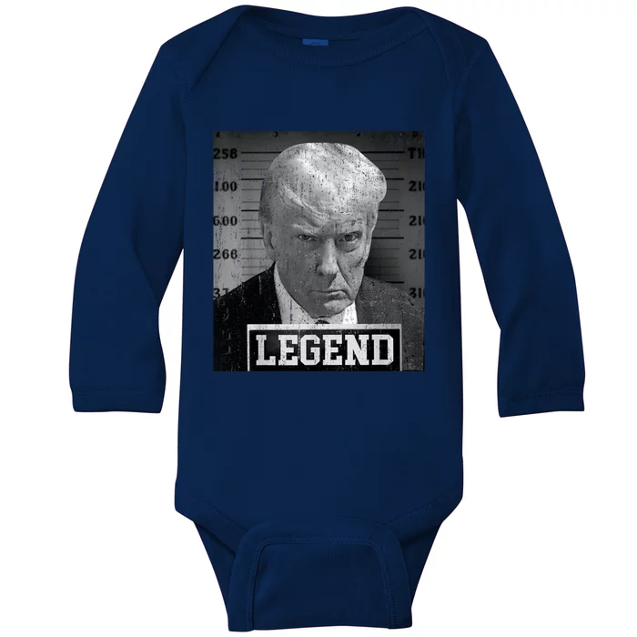 Trump Mugshot 2024 President Legend Donald Trump Mugshot Baby Long Sleeve Bodysuit