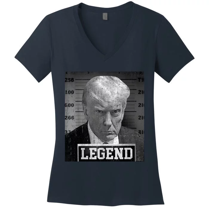 Trump Mugshot 2024 President Legend Donald Trump Mugshot Women's V-Neck T-Shirt