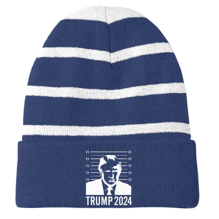 Trump Mugshot 2024 President Striped Beanie with Solid Band