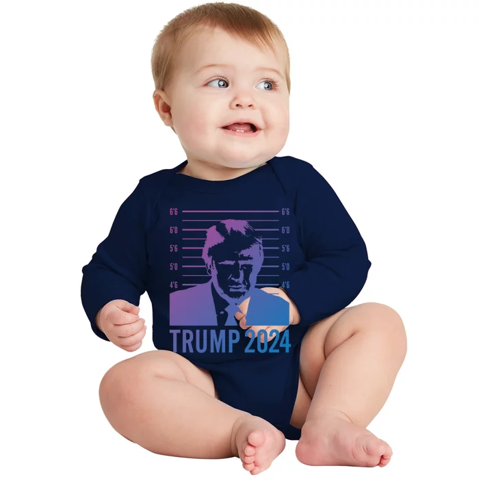 Trump Mugshot 2024 President Funny Gift Baby Long Sleeve Bodysuit