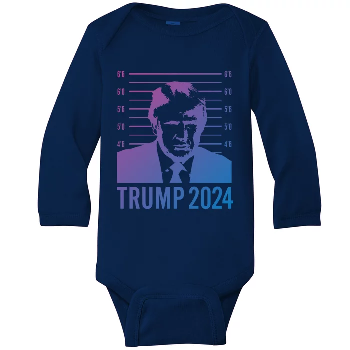 Trump Mugshot 2024 President Funny Gift Baby Long Sleeve Bodysuit