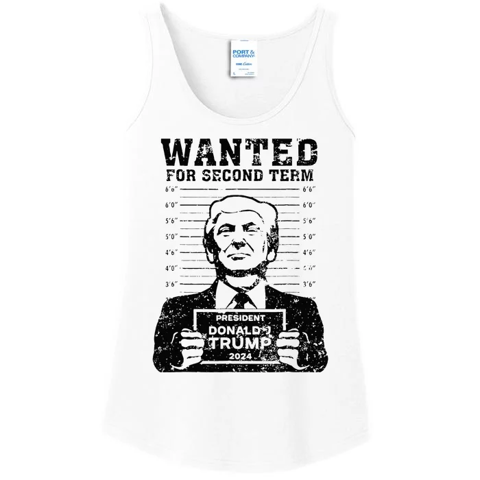 Trump Mugshot 2024 President Wanted For Second Term Ladies Essential Tank