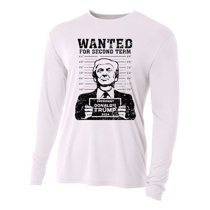 Trump Mugshot 2024 President Wanted For Second Term Cooling Performance Long Sleeve Crew