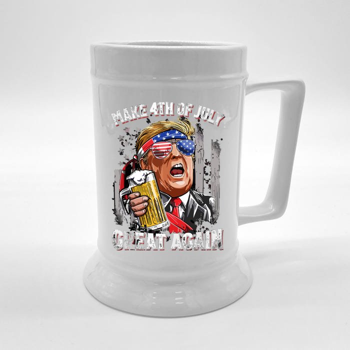 Trump Make 4th Of July Great Again Men Drinking Beer Funny Front & Back Beer Stein