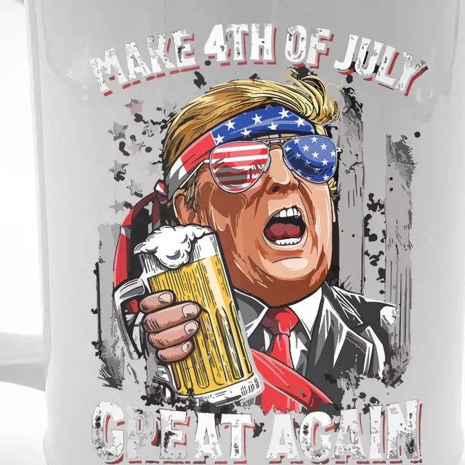 Trump Make 4th Of July Great Again Men Drinking Beer Funny Front & Back Beer Stein