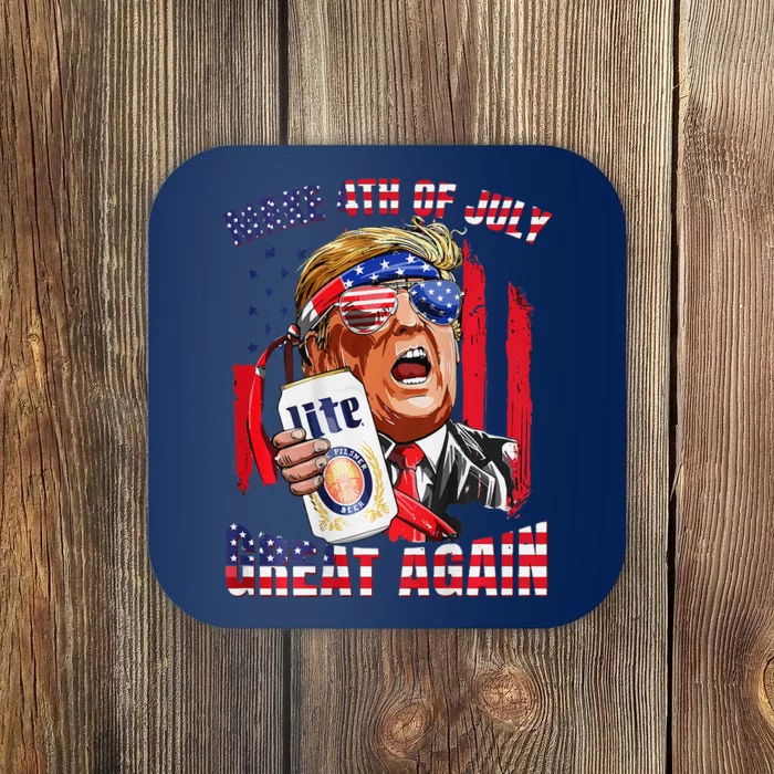 Trump Make 4th Of July Great Again Drinking Beer 2 Side Coaster