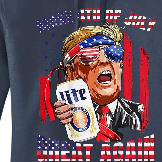 Trump Make 4th Of July Great Again Drinking Beer 2 Side Women's Pullover Hoodie