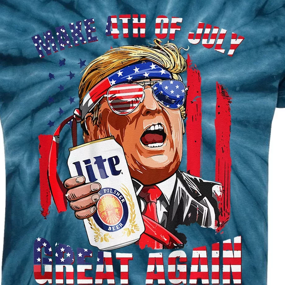 Trump Make 4th Of July Great Again Drinking Beer 2 Side Kids Tie-Dye T-Shirt