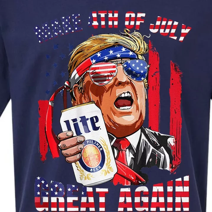 Trump Make 4th Of July Great Again Drinking Beer 2 Side Sueded Cloud Jersey T-Shirt