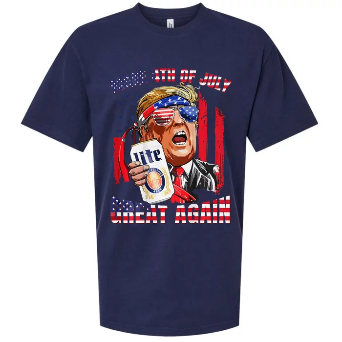 Trump Make 4th Of July Great Again Drinking Beer 2 Side Sueded Cloud Jersey T-Shirt