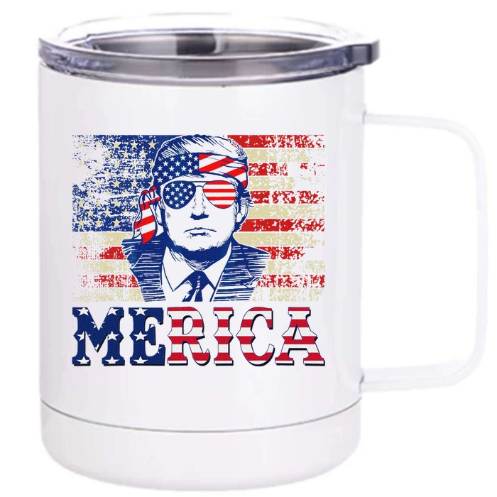 Trump Merica 4th Of July Design Front & Back 12oz Stainless Steel Tumbler Cup