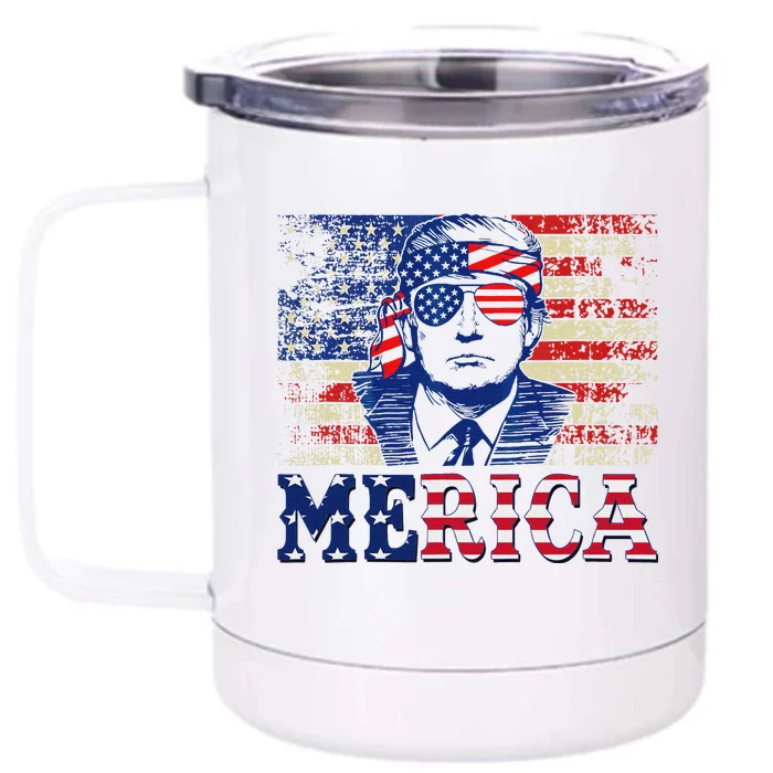 Trump Merica 4th Of July Design Front & Back 12oz Stainless Steel Tumbler Cup