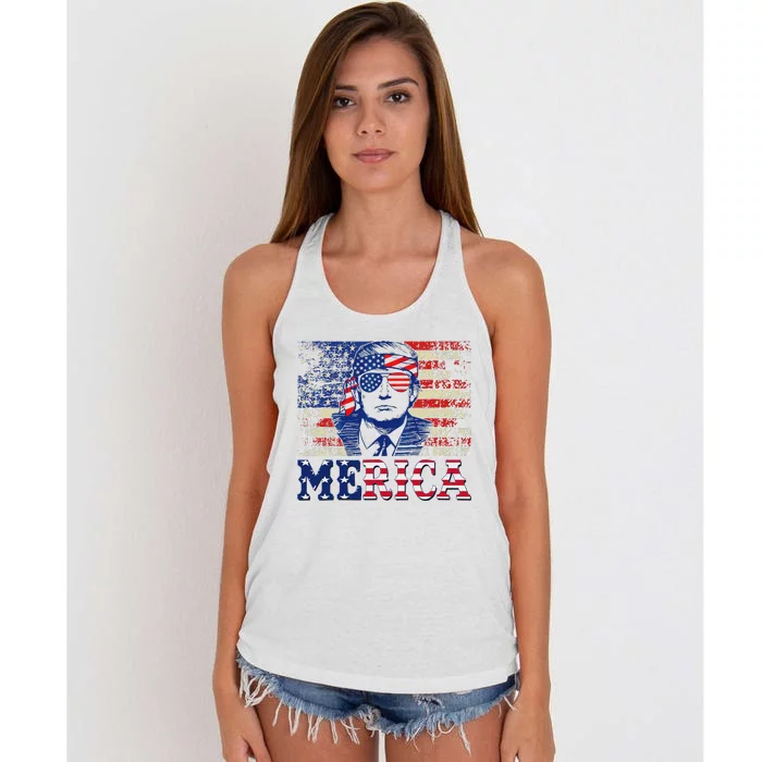 Trump Merica 4th Of July Design Women's Knotted Racerback Tank