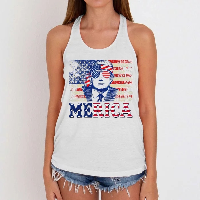 Trump Merica 4th Of July Design Women's Knotted Racerback Tank