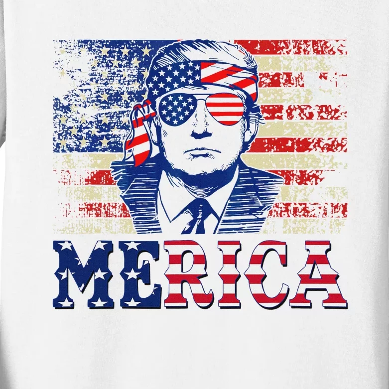 Trump Merica 4th Of July Design Kids Long Sleeve Shirt