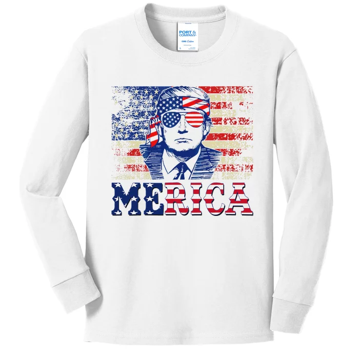 Trump Merica 4th Of July Design Kids Long Sleeve Shirt