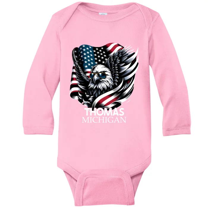 Thomas Michigan 4th Of July Usa American Flag Cute Gift Baby Long Sleeve Bodysuit