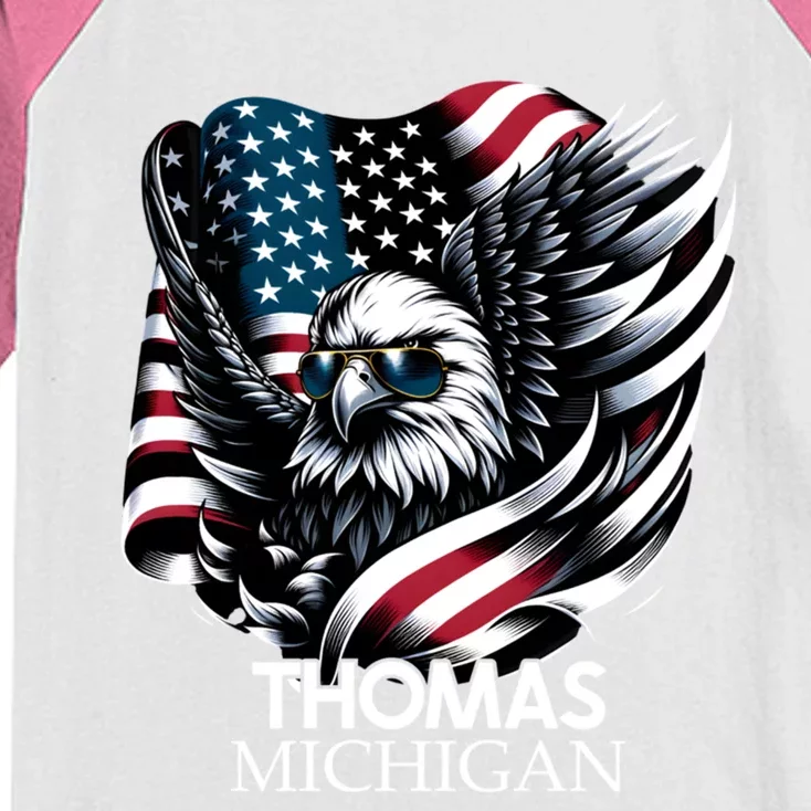 Thomas Michigan 4th Of July Usa American Flag Cute Gift Kids Colorblock Raglan Jersey