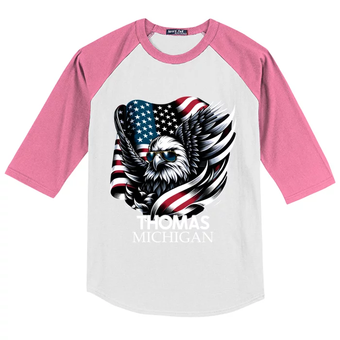 Thomas Michigan 4th Of July Usa American Flag Cute Gift Kids Colorblock Raglan Jersey