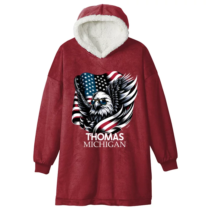 Thomas Michigan 4th Of July Usa American Flag Cute Gift Hooded Wearable Blanket