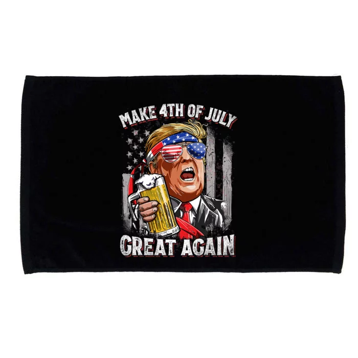 Trump Make 4th Of July Great Again Drinking Beer Funny Microfiber Hand Towel