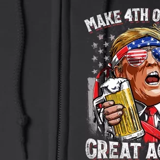 Trump Make 4th Of July Great Again Drinking Beer Funny Full Zip Hoodie