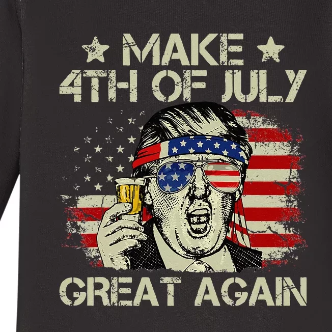 Trump Make 4th of July Great Again Merica Beer Drinking Baby Long Sleeve Bodysuit