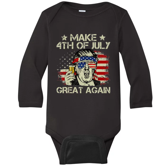 Trump Make 4th of July Great Again Merica Beer Drinking Baby Long Sleeve Bodysuit