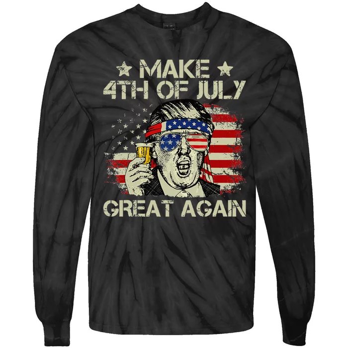 Trump Make 4th of July Great Again Merica Beer Drinking Tie-Dye Long Sleeve Shirt