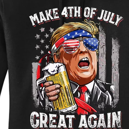 Trump Make 4th Of July Great Again Drinking Beer Women's Pullover Hoodie