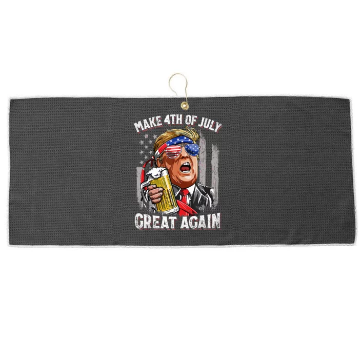 Trump Make 4th Of July Great Again Drinking Beer Large Microfiber Waffle Golf Towel