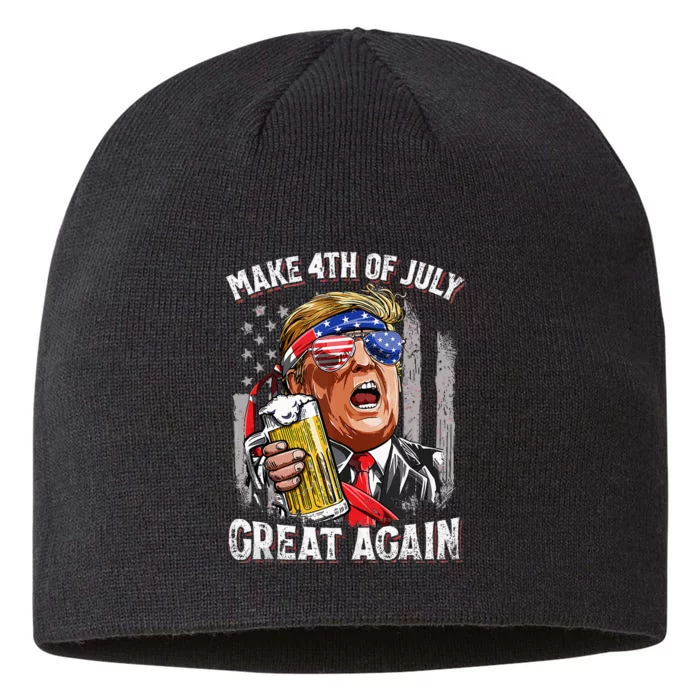 Trump Make 4th Of July Great Again Drinking Beer 8 1/2in Sustainable Knit Beanie