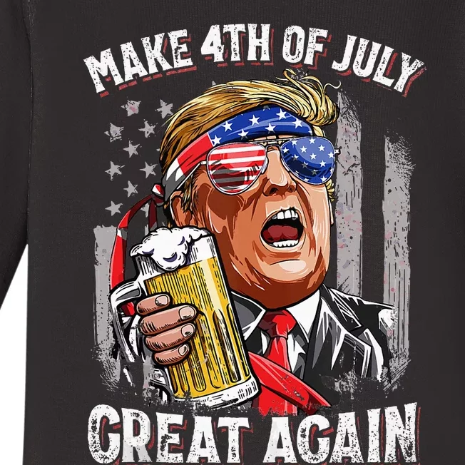 Trump Make 4th Of July Great Again Drinking Beer Baby Long Sleeve Bodysuit