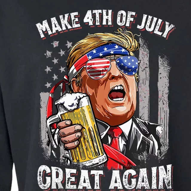 Trump Make 4th Of July Great Again Drinking Beer Cropped Pullover Crew