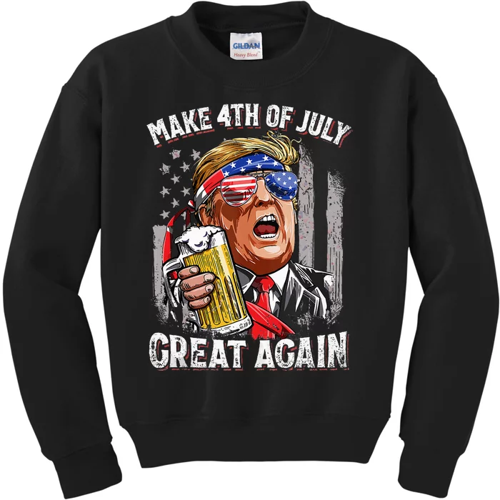 Trump Make 4th Of July Great Again Drinking Beer Kids Sweatshirt