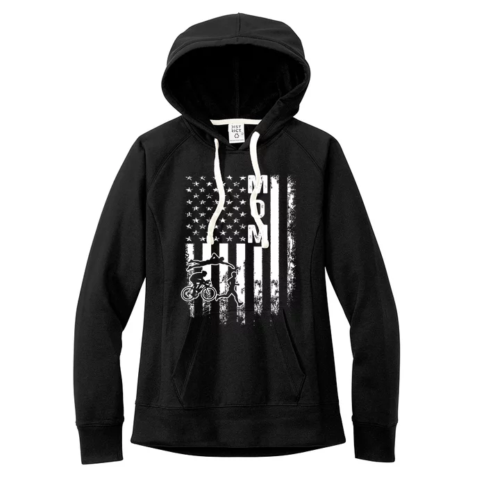 Triathlon Mom American Flag Vintage Christmas Xmas Gift Women's Fleece Hoodie