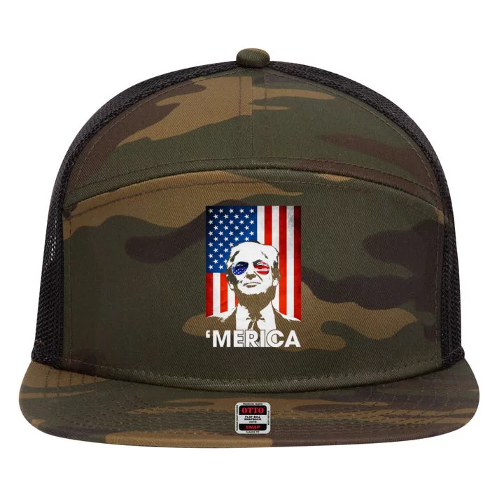 Trump Merica American Flag Murica Patriotic 7 Panel Mesh Trucker Snapback Hat