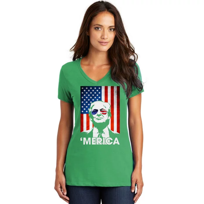 Trump Merica American Flag Murica Patriotic Women's V-Neck T-Shirt