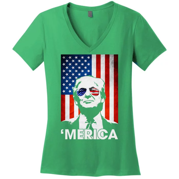 Trump Merica American Flag Murica Patriotic Women's V-Neck T-Shirt