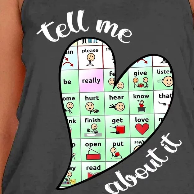 Tell Me About It Speech Pathology Aac Sped Teacher Women's Knotted Racerback Tank