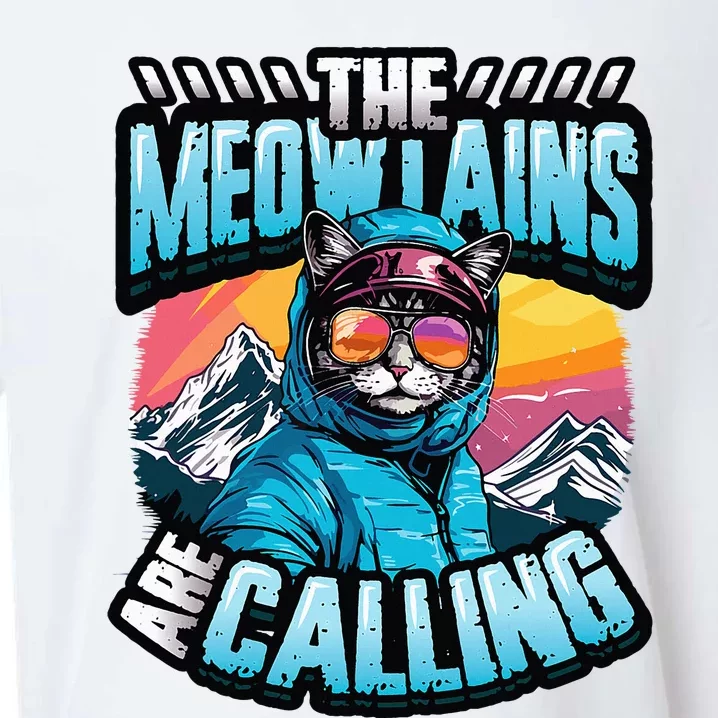 The Meowtains Are Calling Snowboard Cat Skiing Sueded Cloud Jersey T-Shirt