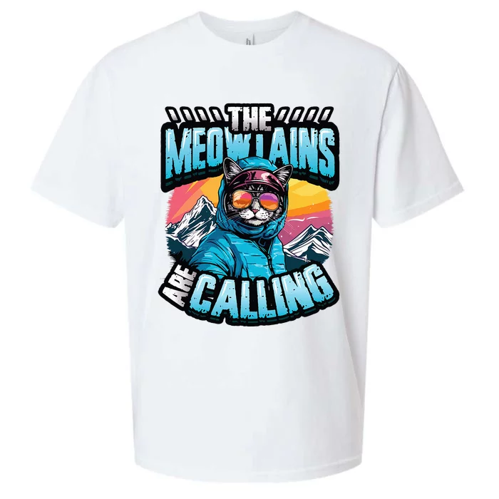 The Meowtains Are Calling Snowboard Cat Skiing Sueded Cloud Jersey T-Shirt