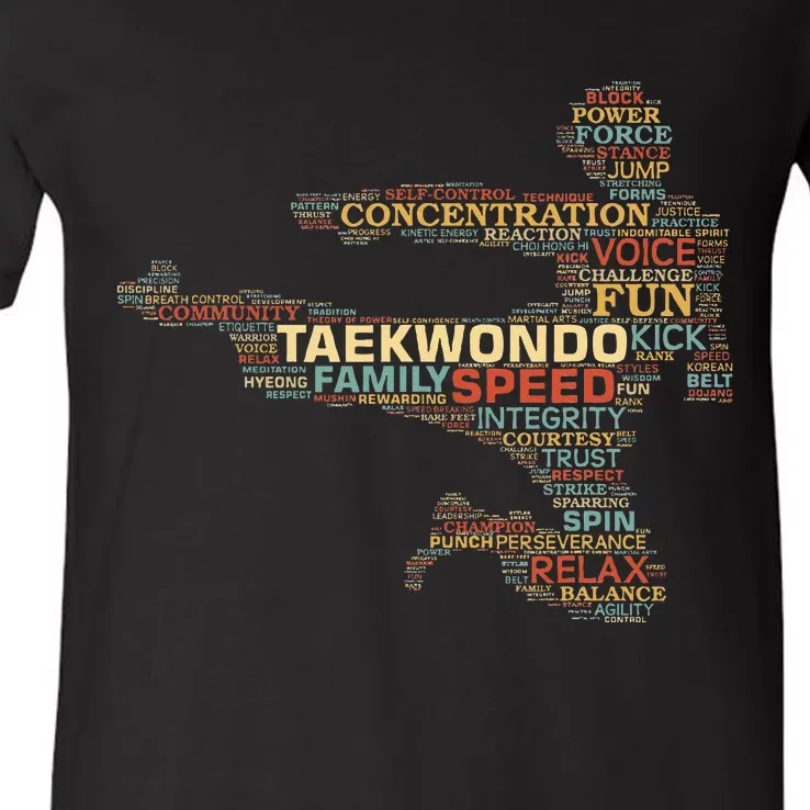 Taekwondo Martial Arts Fighter Tae Kwon Do Words Kicking V-Neck T-Shirt