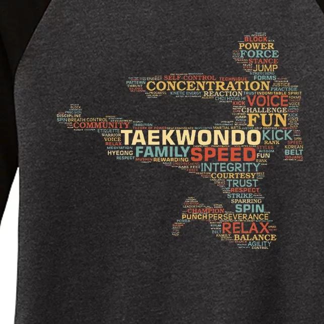 Taekwondo Martial Arts Fighter Tae Kwon Do Words Kicking Women's Tri-Blend 3/4-Sleeve Raglan Shirt