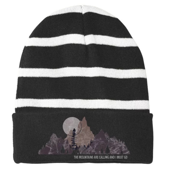 The Mountains Are Calling And I Must Go To Colorado Camping Striped Beanie with Solid Band