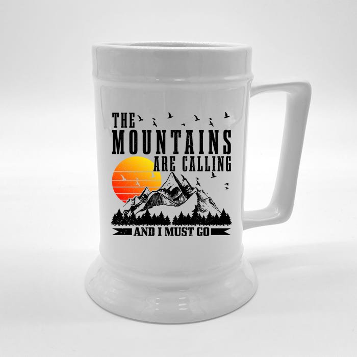 The Mountains Are Calling I Must Go Hiking Camping Climbing Gift Front & Back Beer Stein