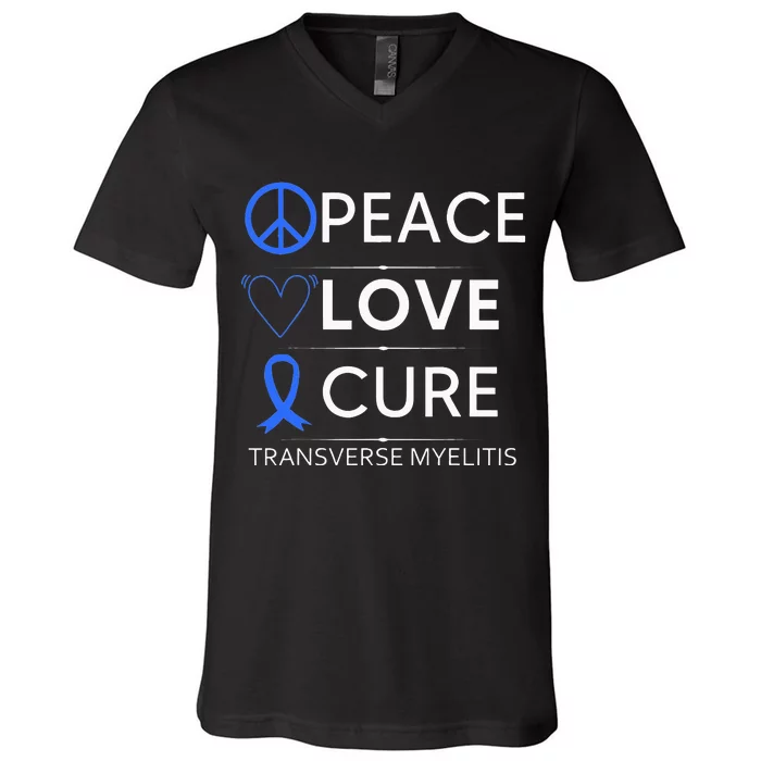 Transverse Myelitis Awareness Spine Warrior Blue Ribbon V-Neck T-Shirt