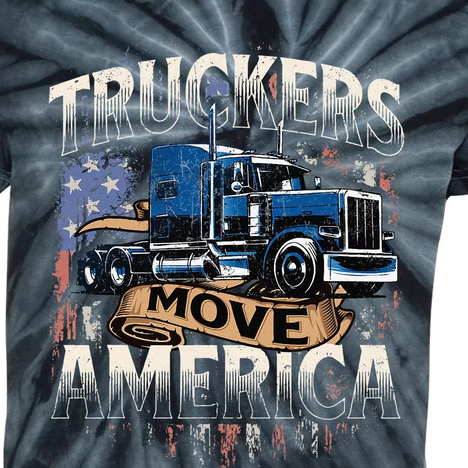 Truckers Move America Semi Truck Driver Trucking Big Rig Kids Tie-Dye T-Shirt