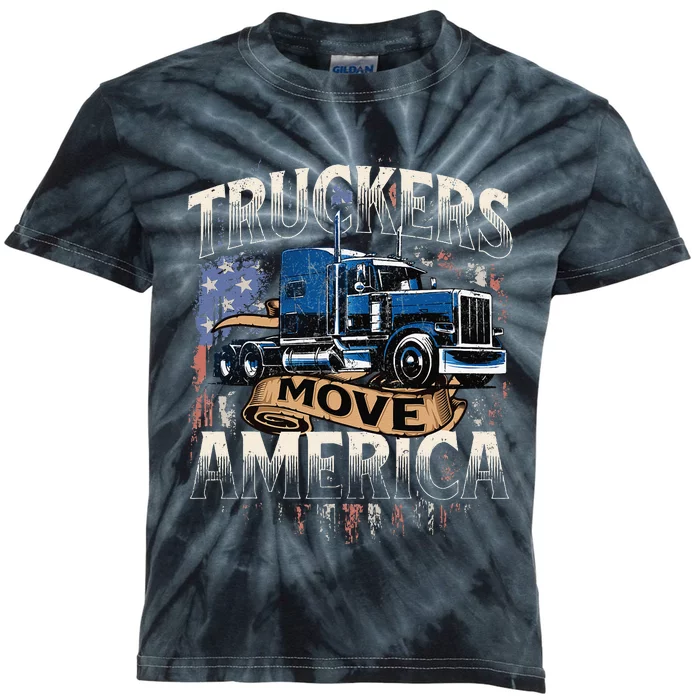 Truckers Move America Semi Truck Driver Trucking Big Rig Kids Tie-Dye T-Shirt